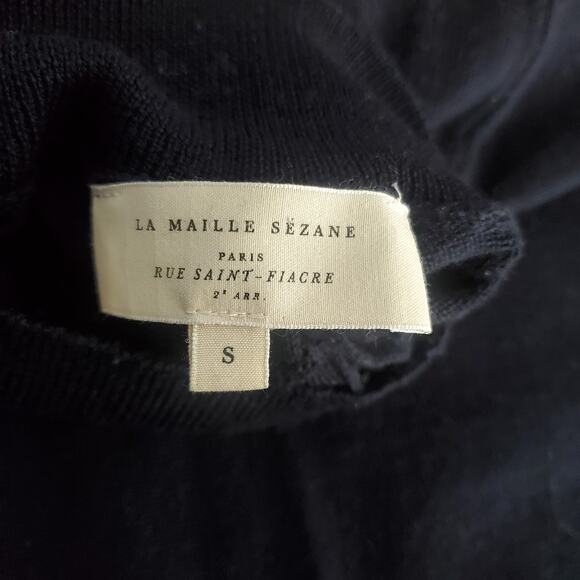 Sézane Jacob Jumper Sweater Navy Blue Merino Wool High Neck Buttons Size Small - Picture 9 of 11